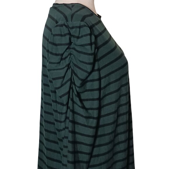 Ella‎ Rafaella Green/Black Striped Long Ruched Puff Sleeve Crew Neck Top Size 2X - Picture 6 of 11
